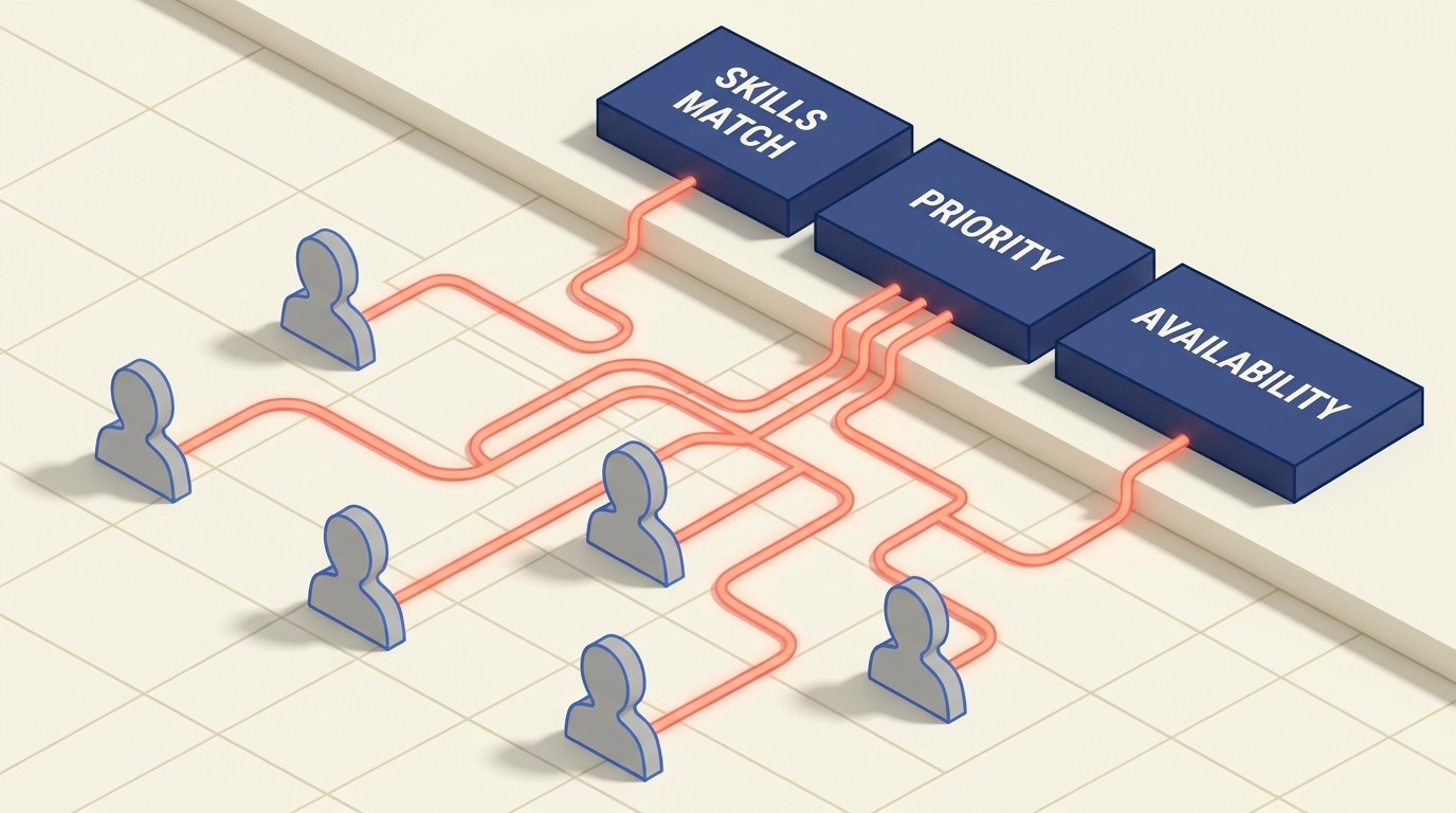 Resource allocation workflow matching available consultants to project skill requirements and priorities