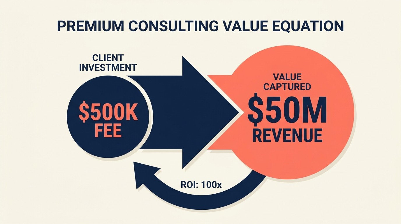 Strategy consulting value drivers showing 60-80% margins earned through high-stakes decisions
