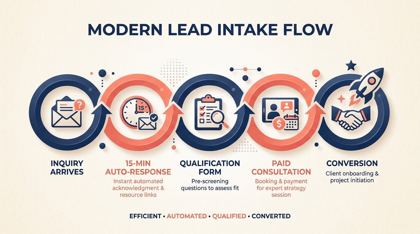 Peak season onboarding workflow with 15-minute lead response, paid review calls, and tiered routing
