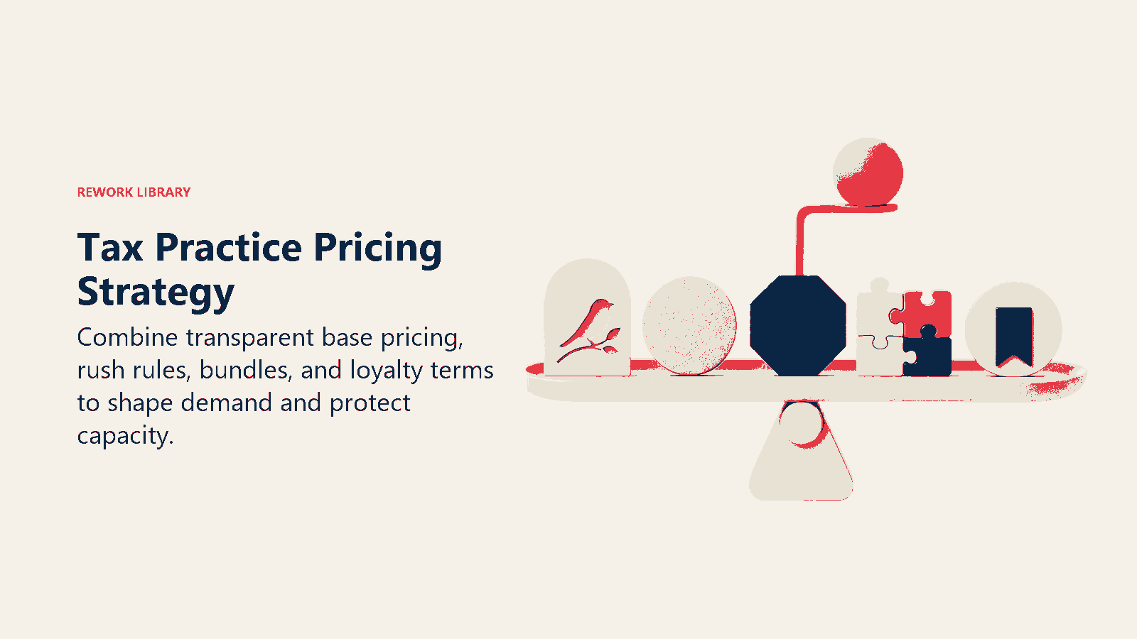 Tax Practice Pricing Strategy shown as distinct service tokens sit on a tiered pricing tray with one premium lever.