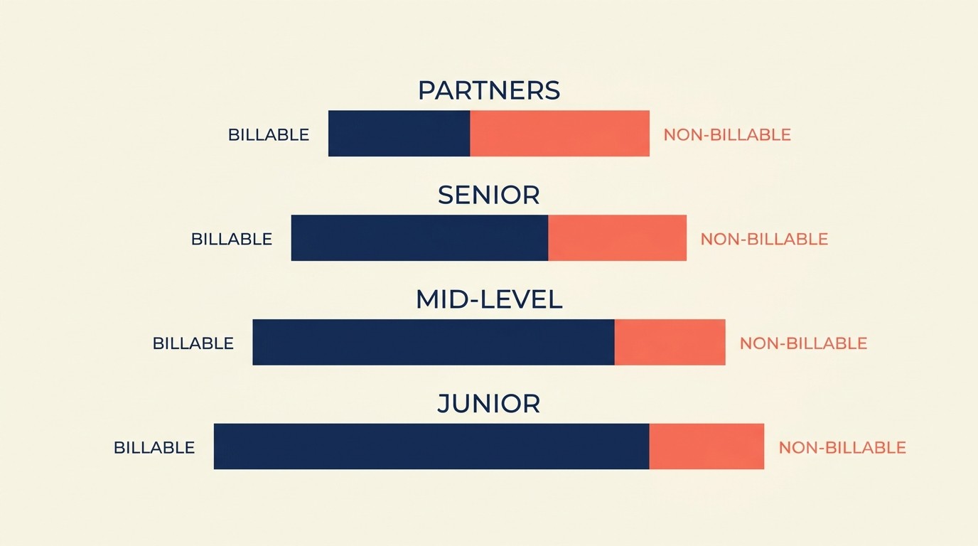 Target billable utilization rates by role tier from partners at 40 to 50 percent up to junior staff at 75 to 85 percent