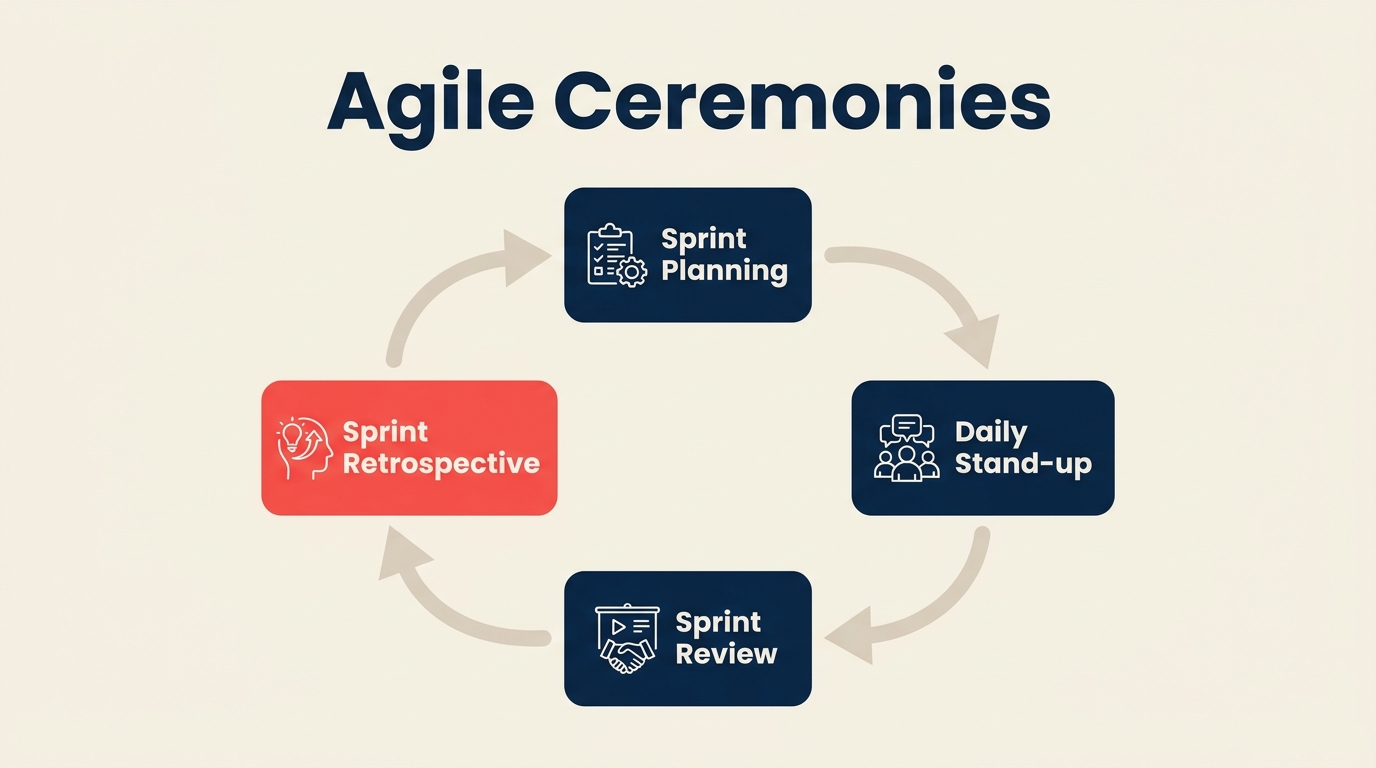 The four agile ceremonies arranged around a sprint cycle