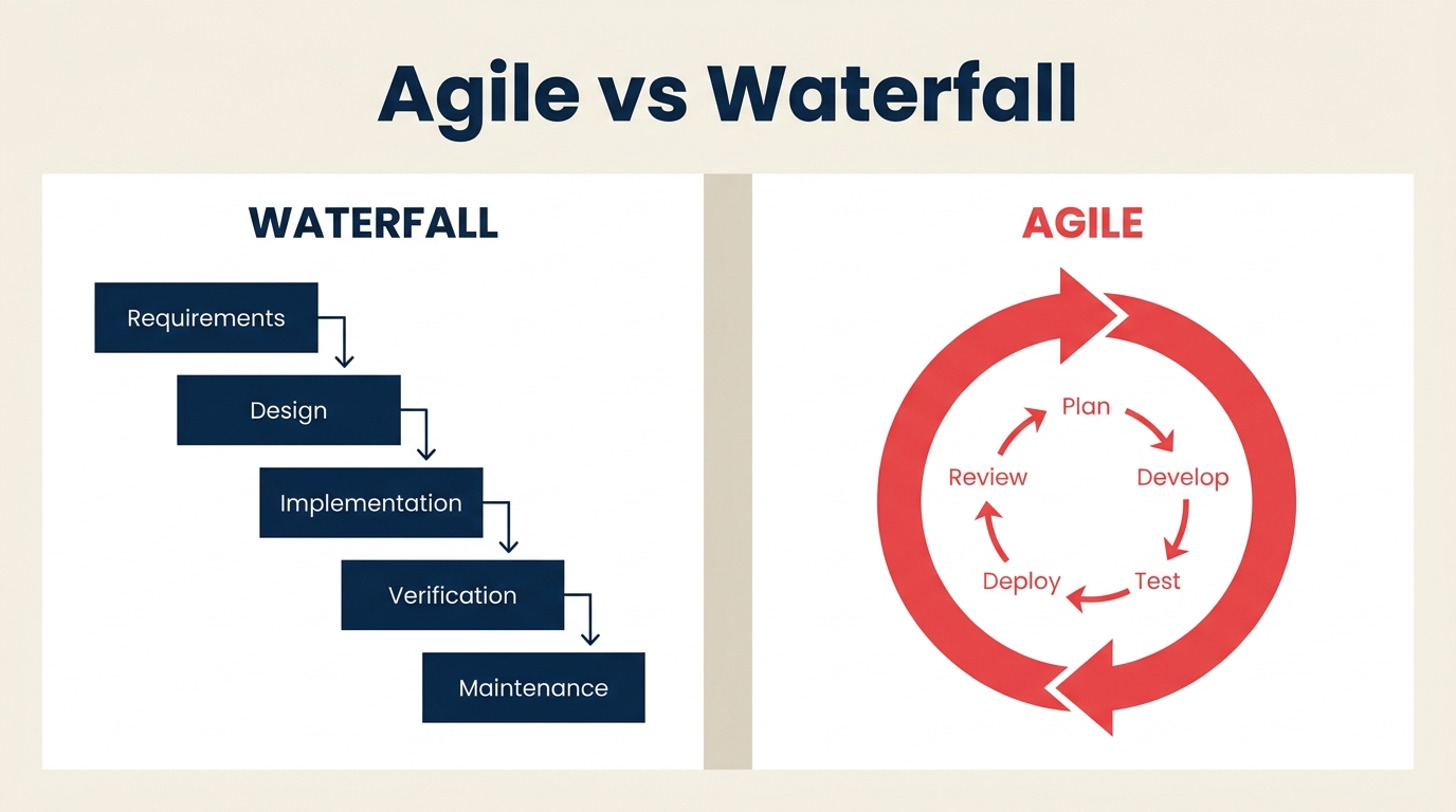 Agile vs Waterfall side-by-side comparison diagram