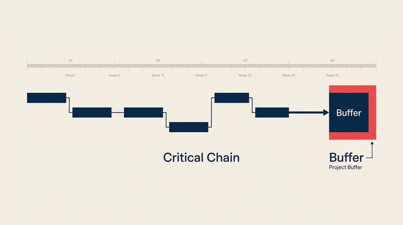 Critical chain project management schedule with a project buffer