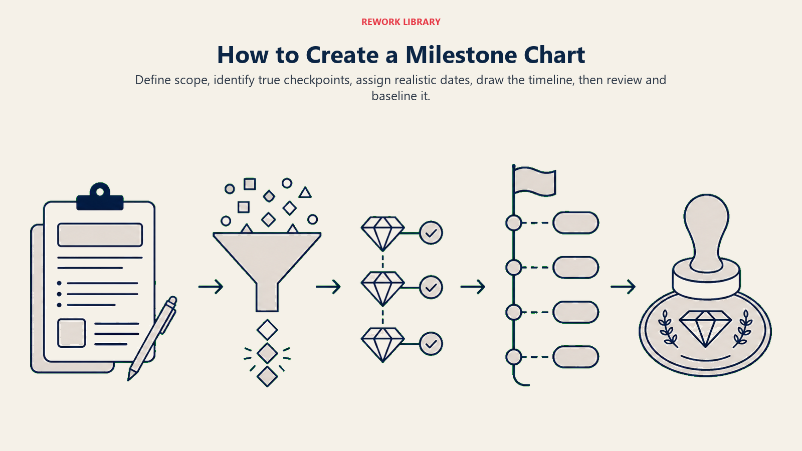 Steps to create a milestone chart from project scope to approved baseline