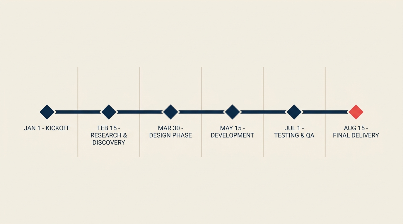 Milestone chart with diamond markers along a project timeline