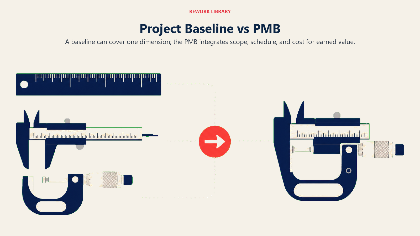 Project Baseline vs PMB visual showing single measurement rulers versus integrated instrument