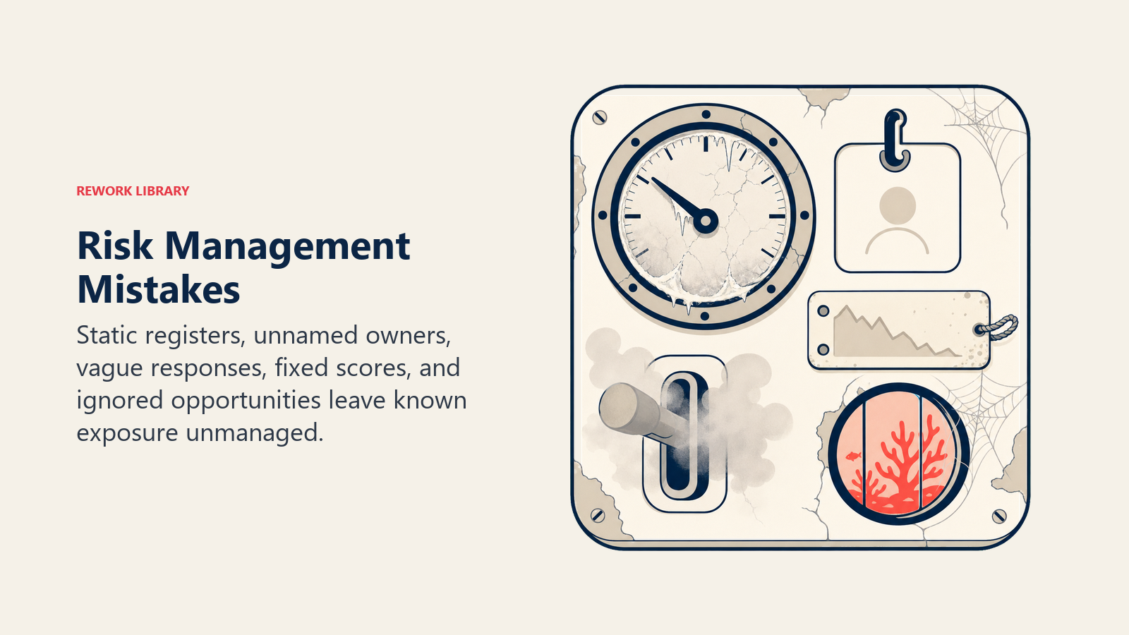 Risk Management Mistakes shown as a stale gauge with missing ownership and response controls