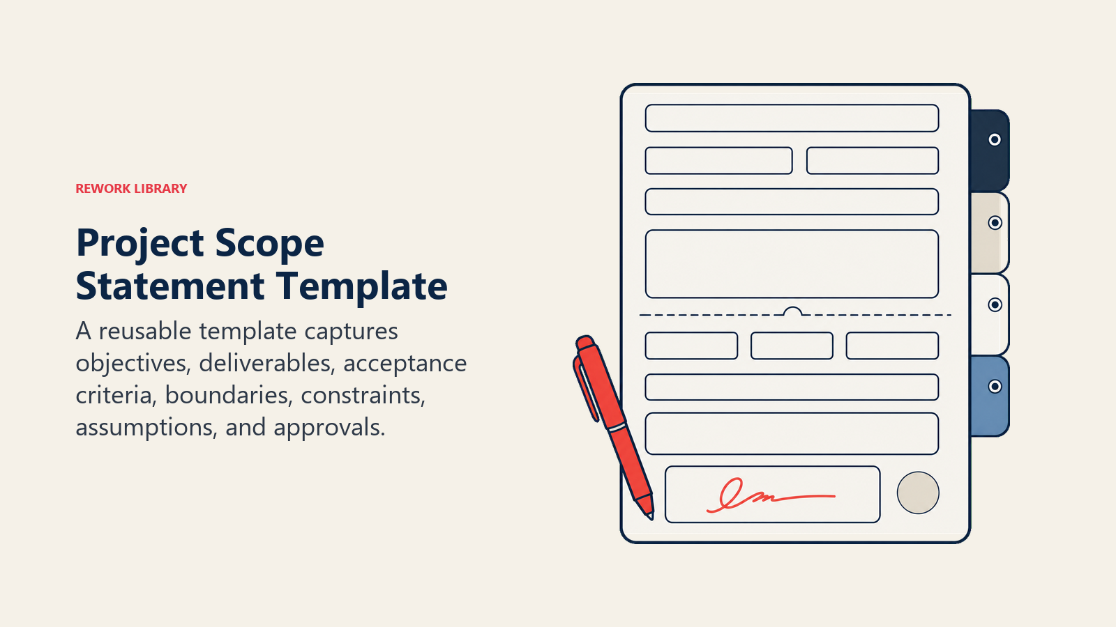 Project Scope Statement Template illustrated with modular blank form with approval area