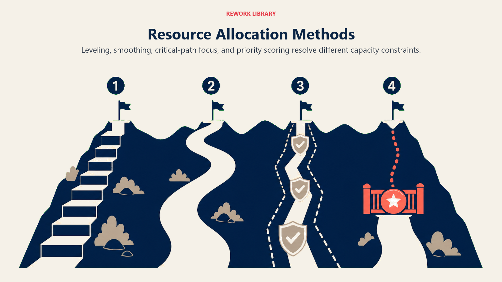 Resource Allocation Methods visual showing four routes through capacity landscape