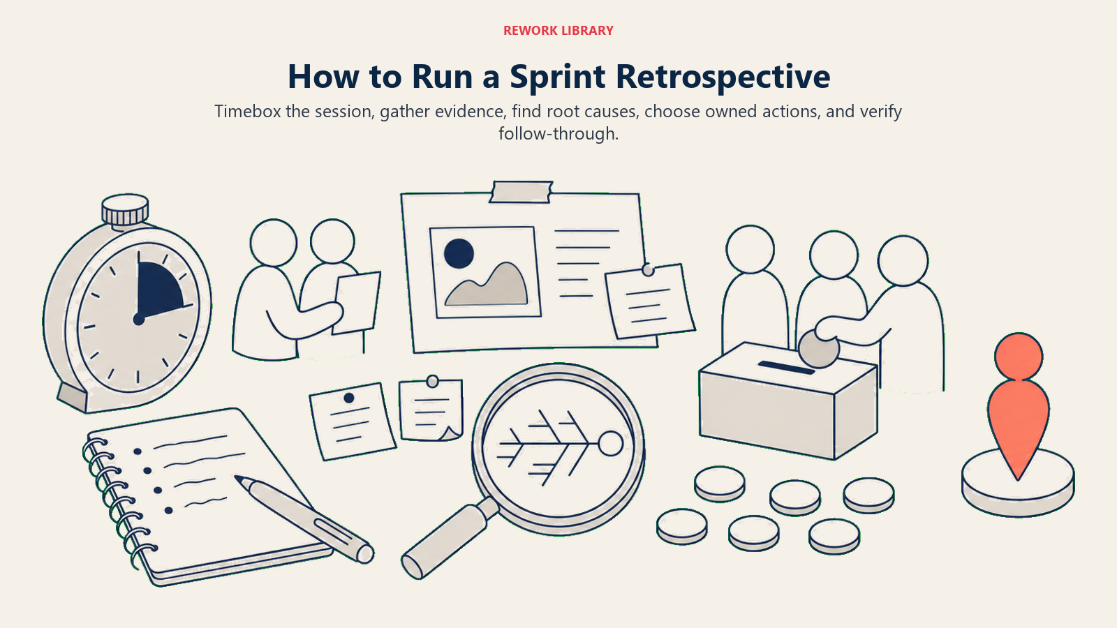 Sprint retrospective process moving evidence through insight to owned action