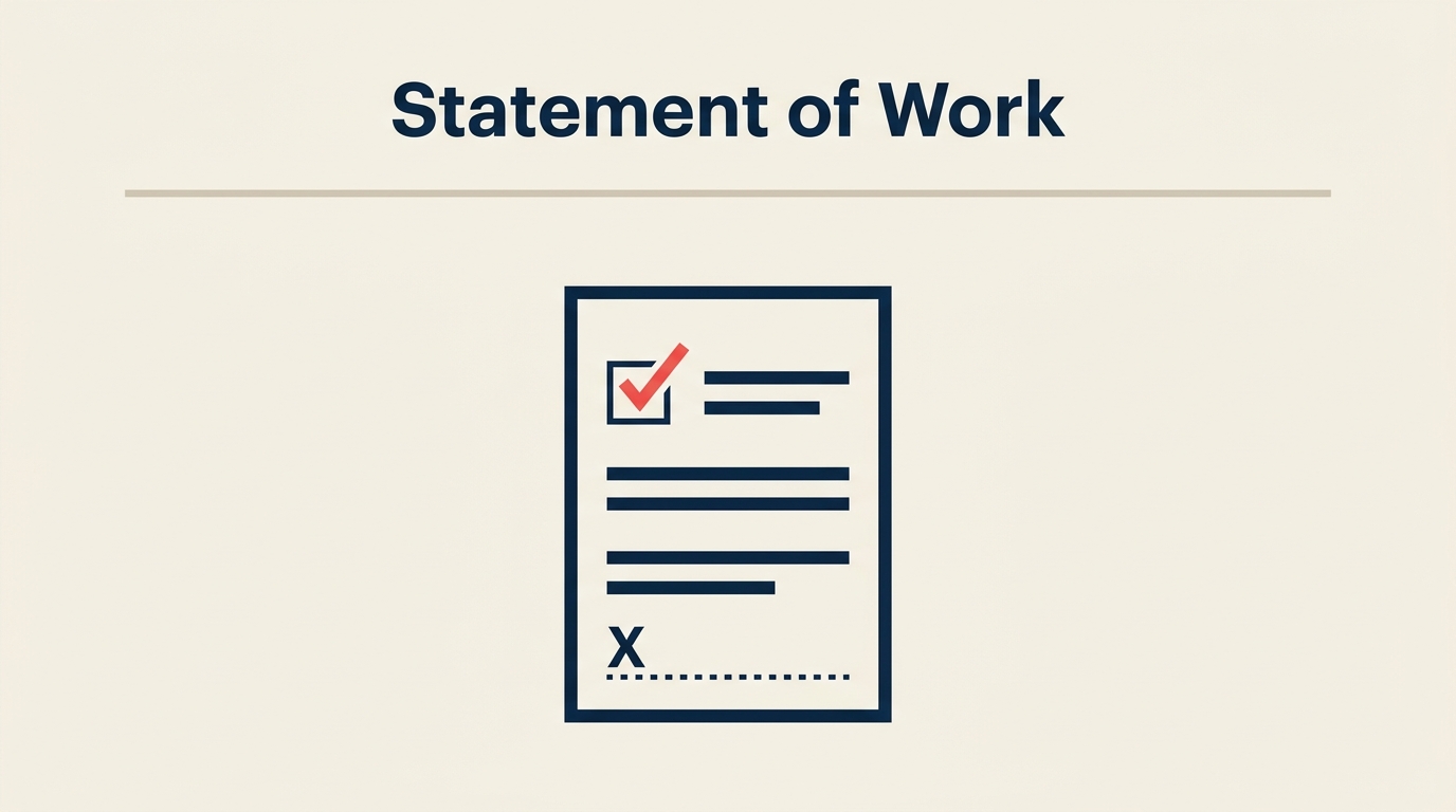 Statement of work document template showing key sections and signature line