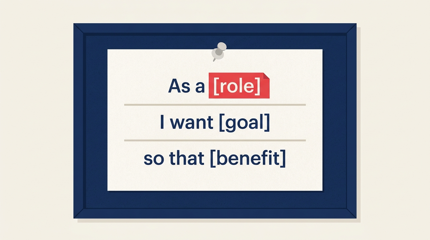 User story template anatomy with role, goal, and benefit