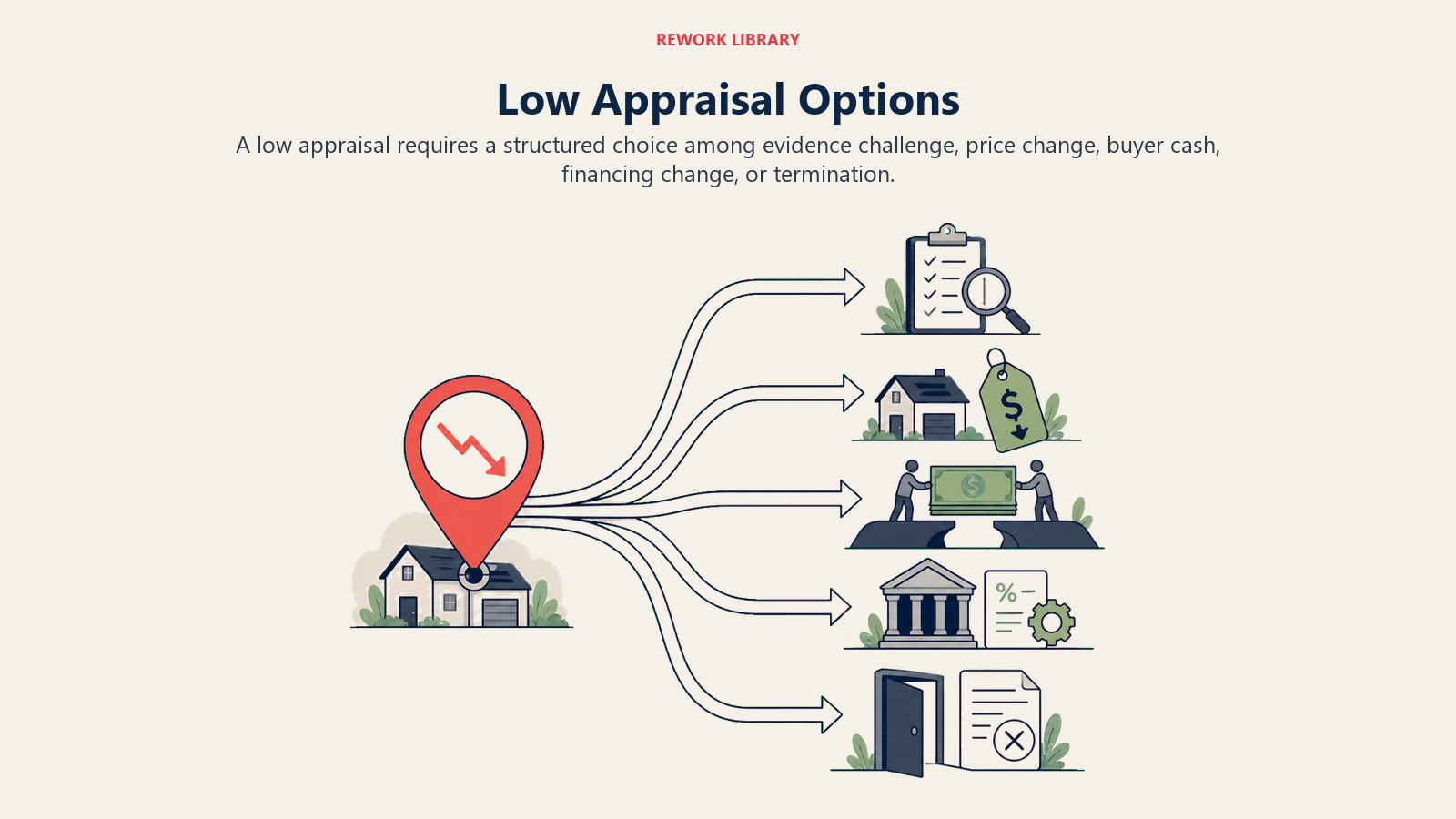 Low Appraisal Options illustrated as low-appraisal decision routes for a real estate operating system
