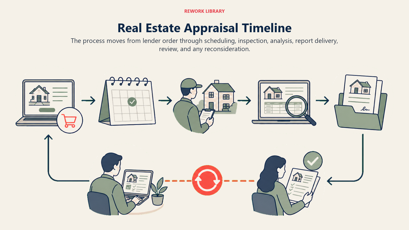 Real Estate Appraisal Timeline illustrated as appraisal file timeline for a real estate operating system