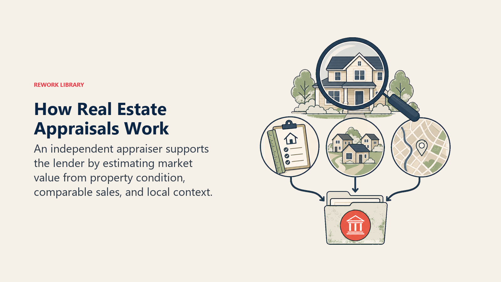 How Real Estate Appraisals Work illustrated as property valuation lens for a real estate operating system