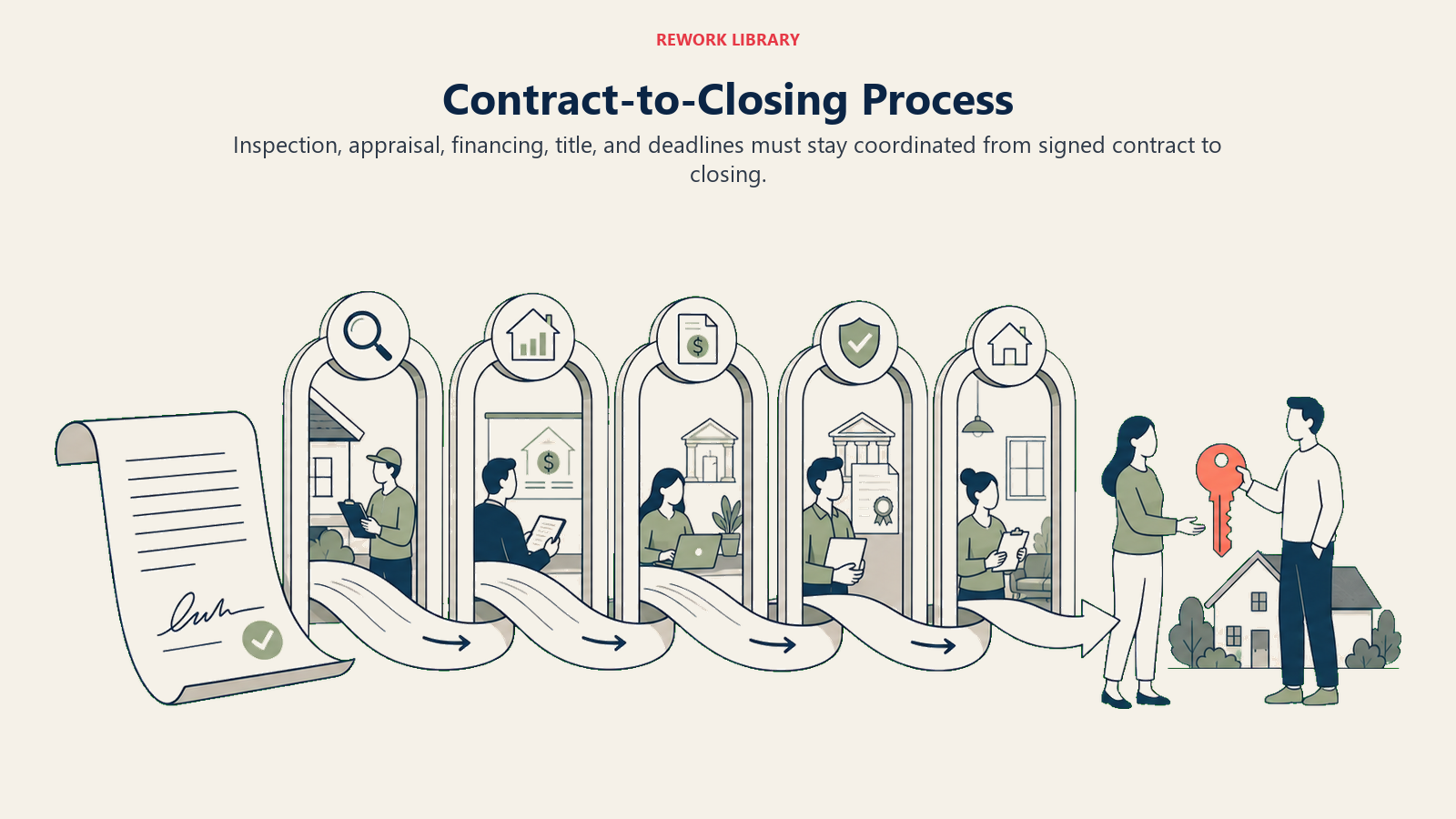 Contract-to-Closing Process illustrated as contract-to-closing gates for a real estate operating system