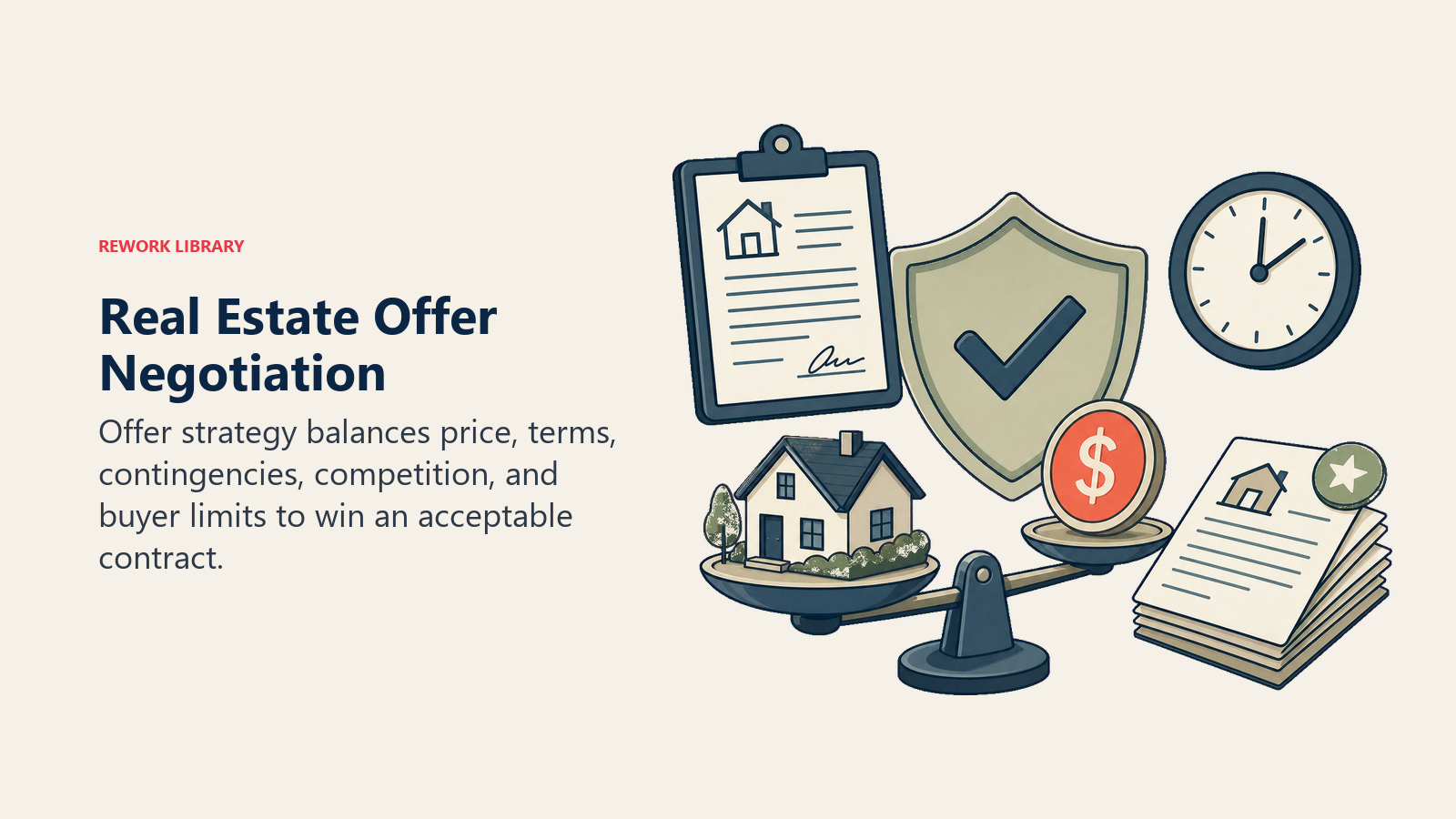 Real Estate Offer Negotiation illustrated as offer negotiation scale for a real estate operating system