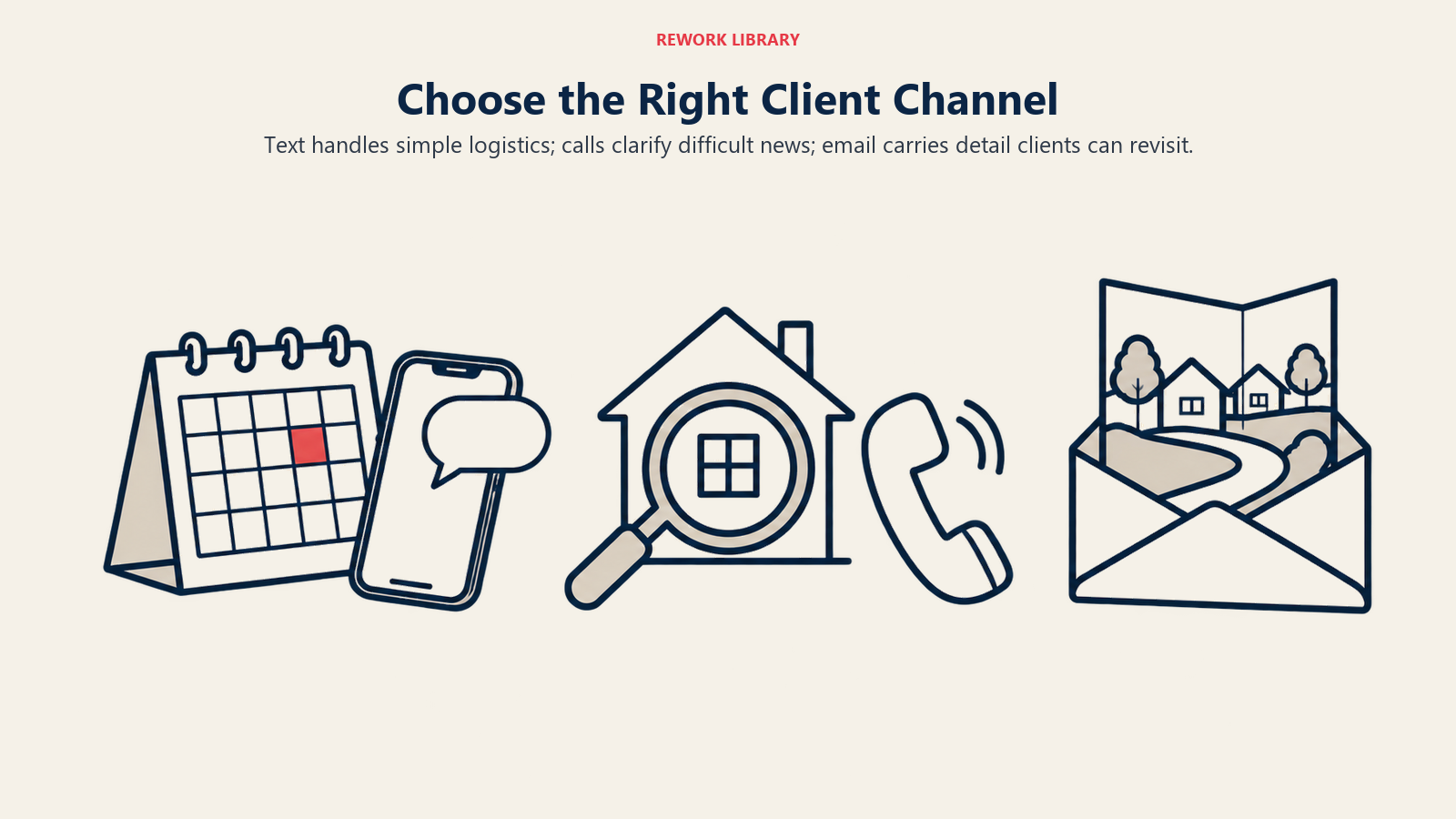 Choose the Right Client Channel illustrated by three message artifacts paired with their medium.