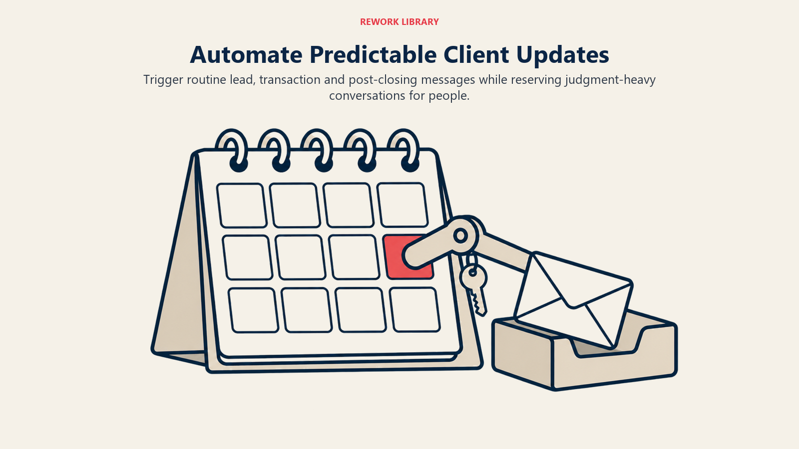 Automate Predictable Client Updates illustrated by calendar-triggered message mechanism.