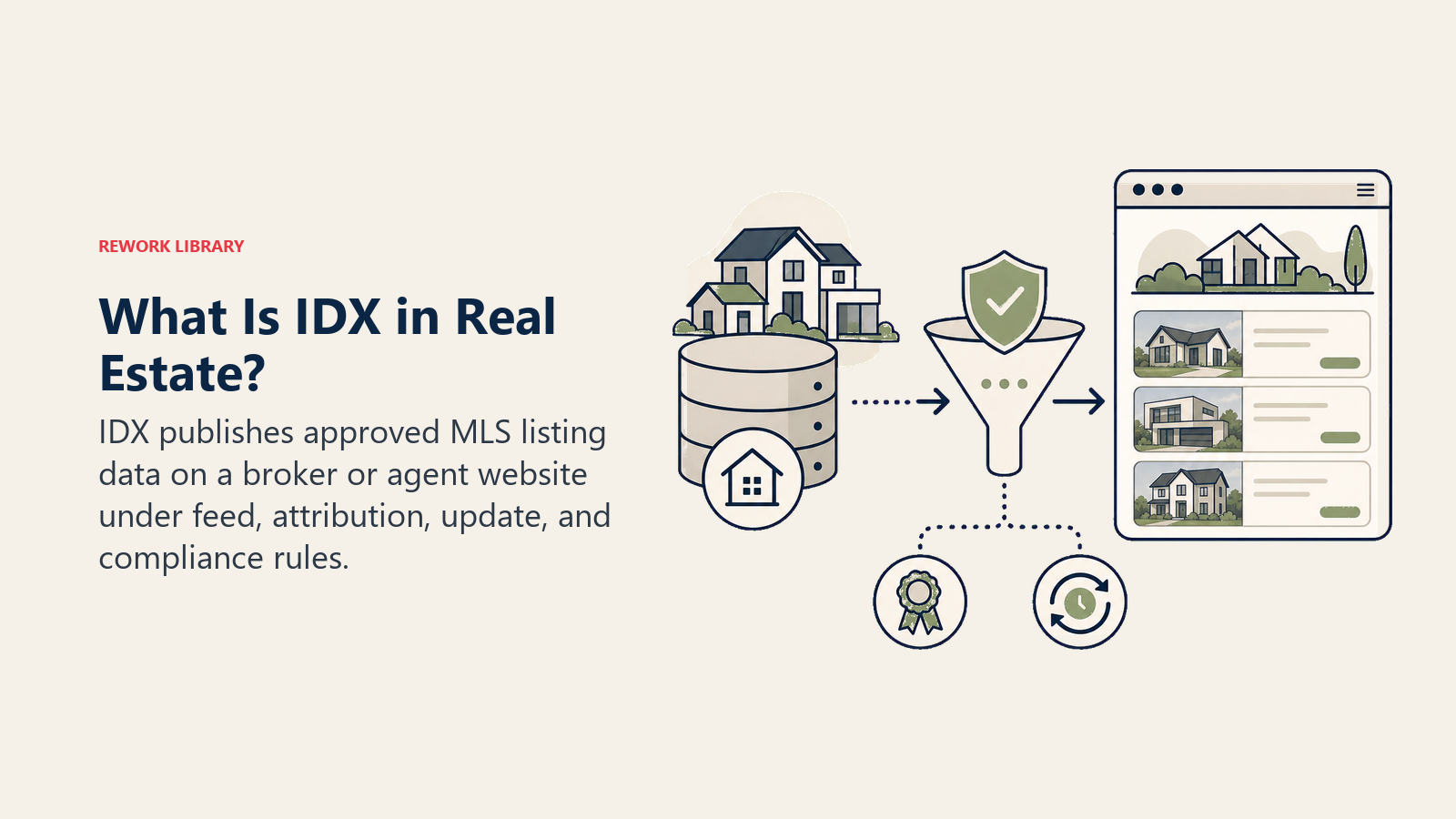 What Is IDX in Real Estate? illustrated as MLS-to-IDX publishing bridge for a real estate operating system