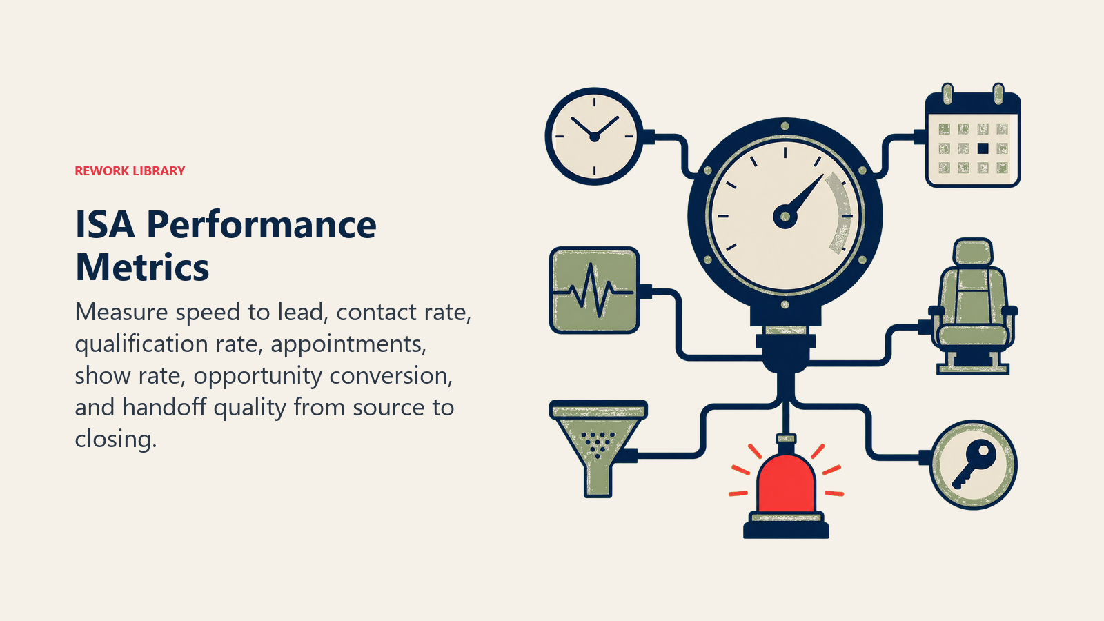 ISA performance funnel from response speed and contact through appointments, show rate, and closing