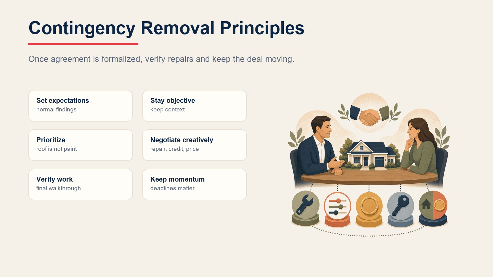 Inspection contingency removal principles for verification and momentum