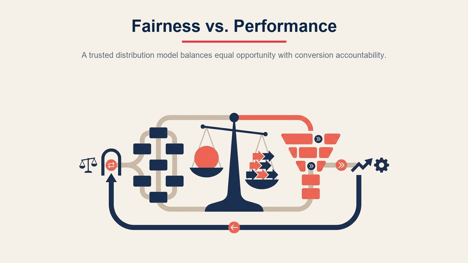 Fairness and performance trade-off in lead distribution with baseline opportunity and accountability rules