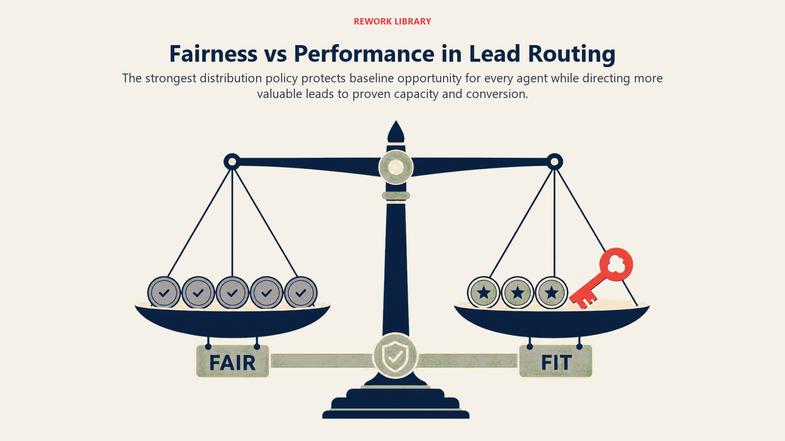 Balance scale comparing equal lead opportunity with conversion performance