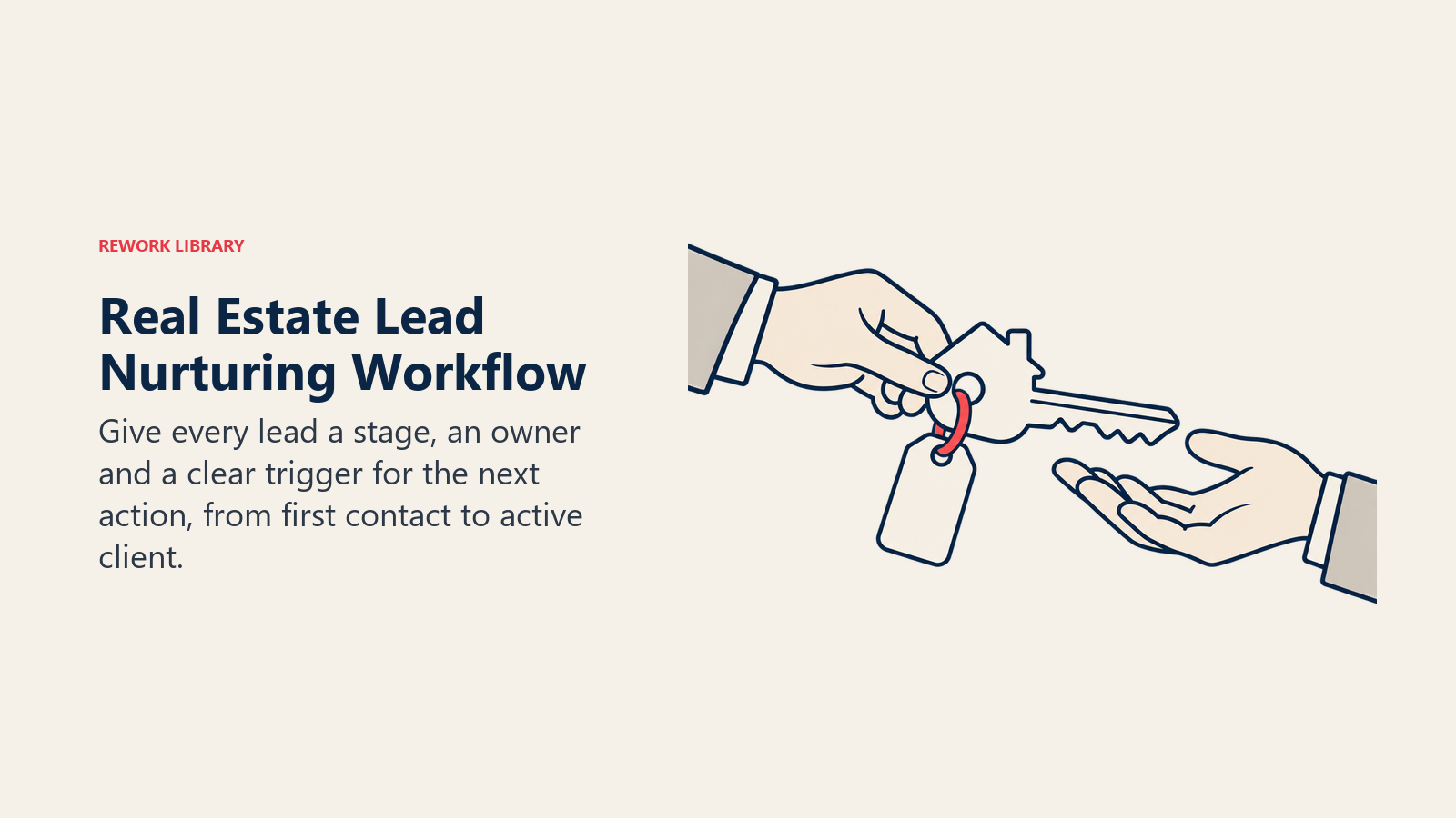 Real Estate Lead Nurturing Workflow illustrated by house-key baton handoff.
