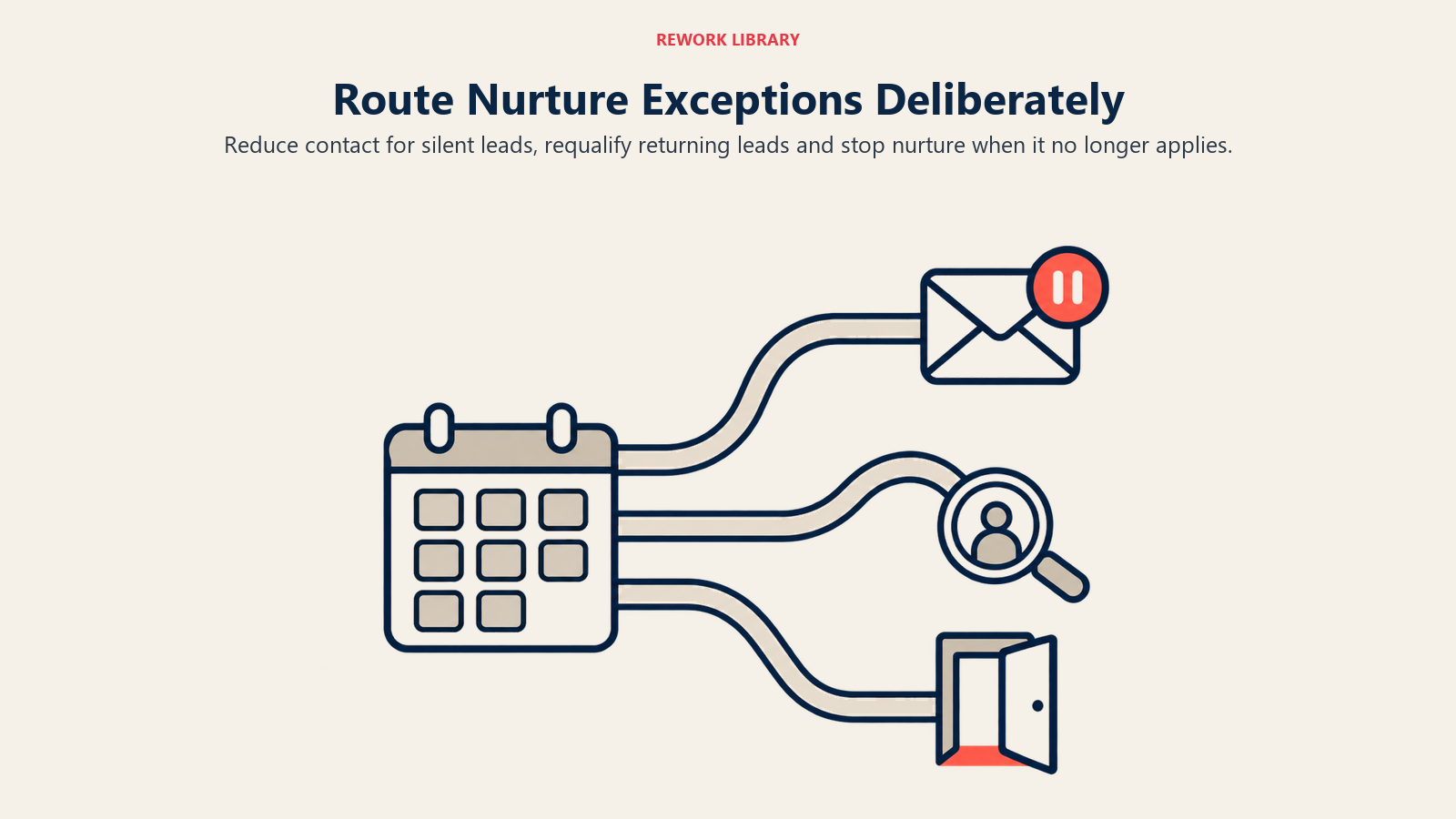 Route Nurture Exceptions Deliberately illustrated by three exception routes from one nurture calendar.