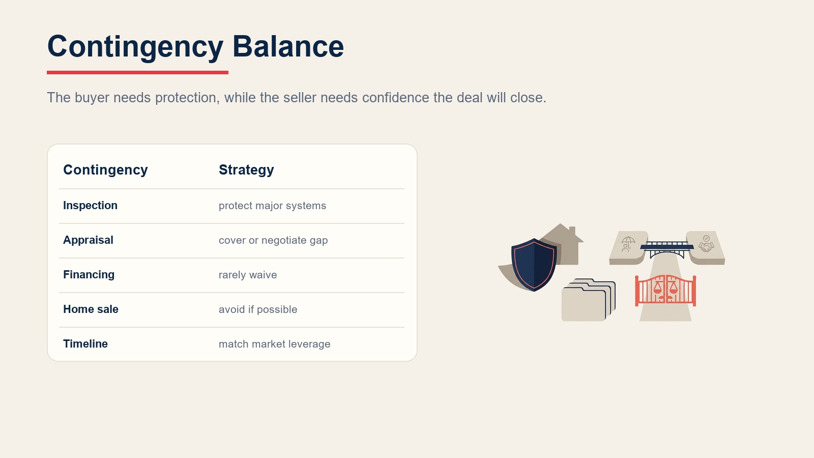 Contingency strategy balancing buyer protection with seller certainty