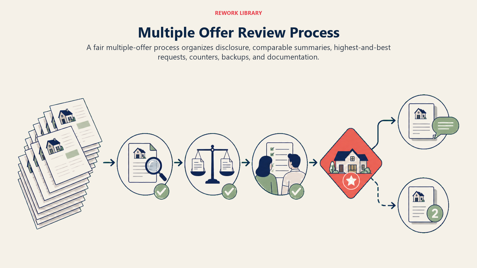 Multiple Offer Review Process illustrated as multiple-offer decision flow for a real estate operating system