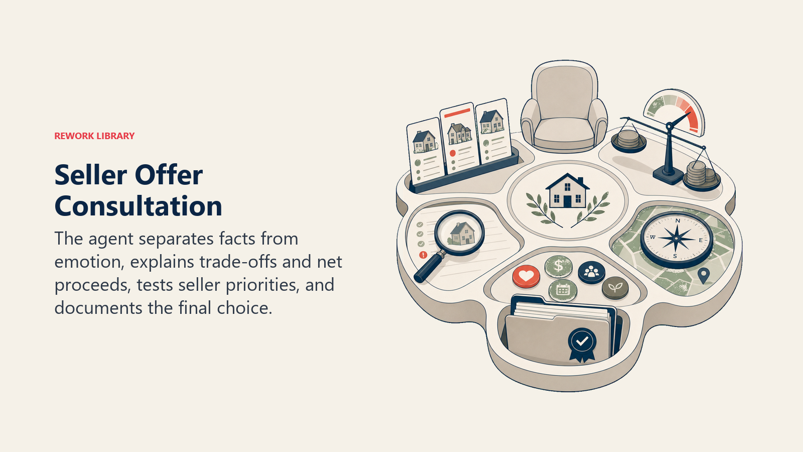 Seller Offer Consultation illustrated as seller decision consultation table for a real estate operating system