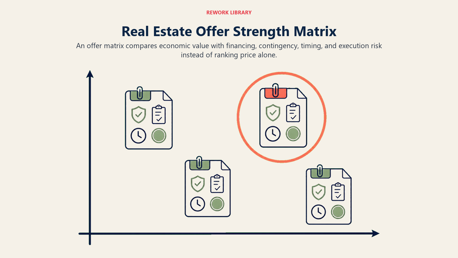 Real Estate Offer Strength Matrix illustrated as offer value-risk matrix for a real estate operating system