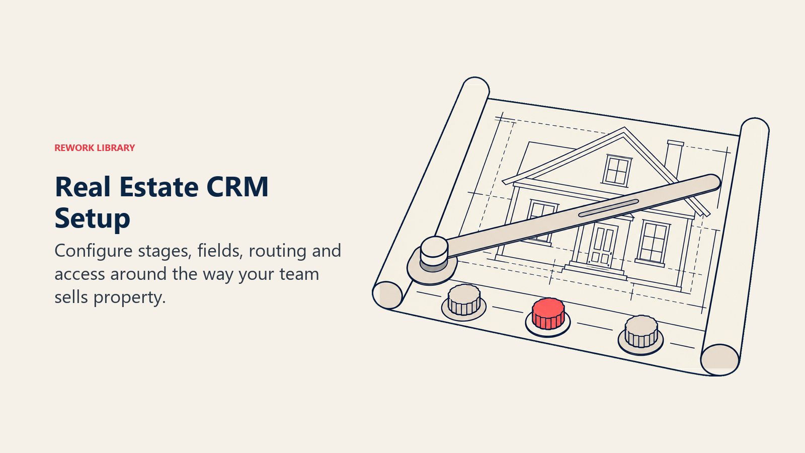 Real estate CRM setup illustrated by adjustable controls on a house blueprint.