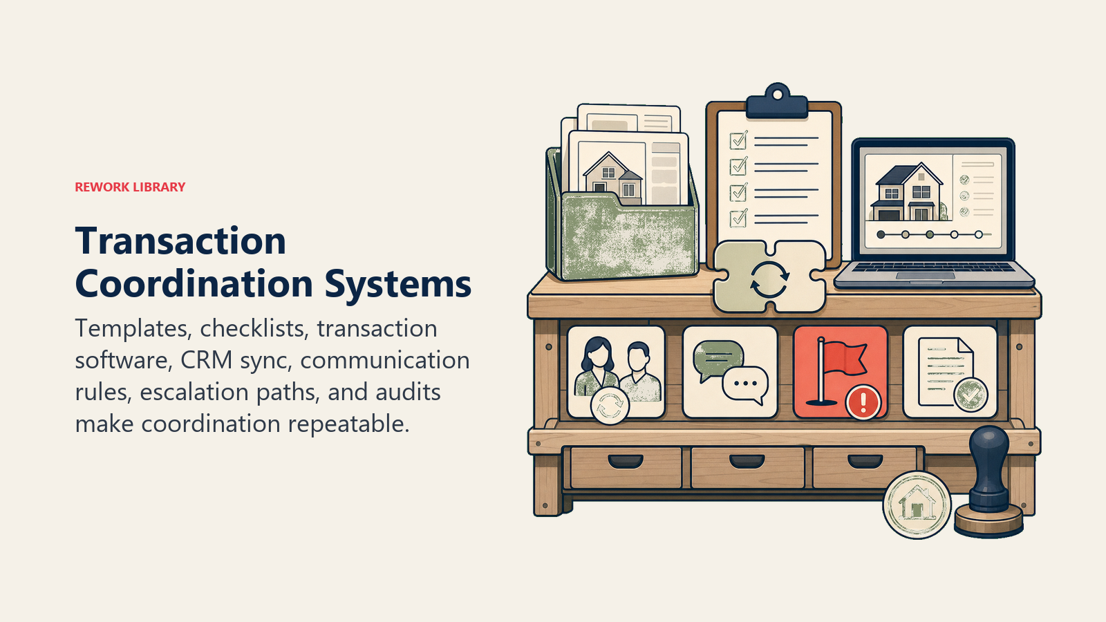 Transaction Coordination Systems illustrated as transaction systems workbench for a real estate operating system