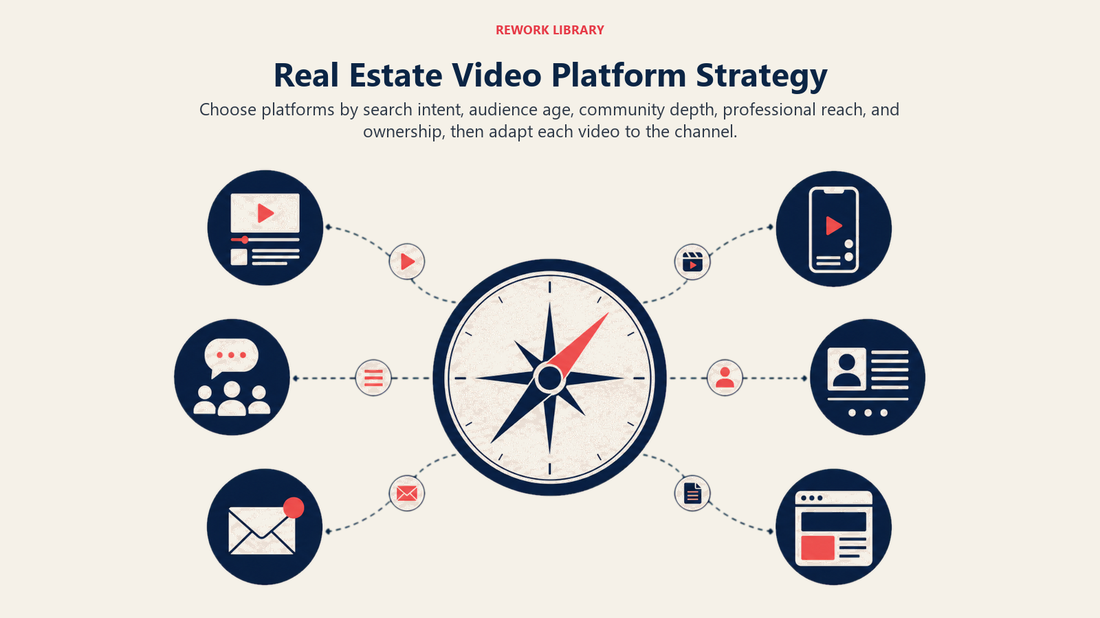 Real Estate Video Platform Strategy illustrated as platform decision compass matching content to channel purpose
