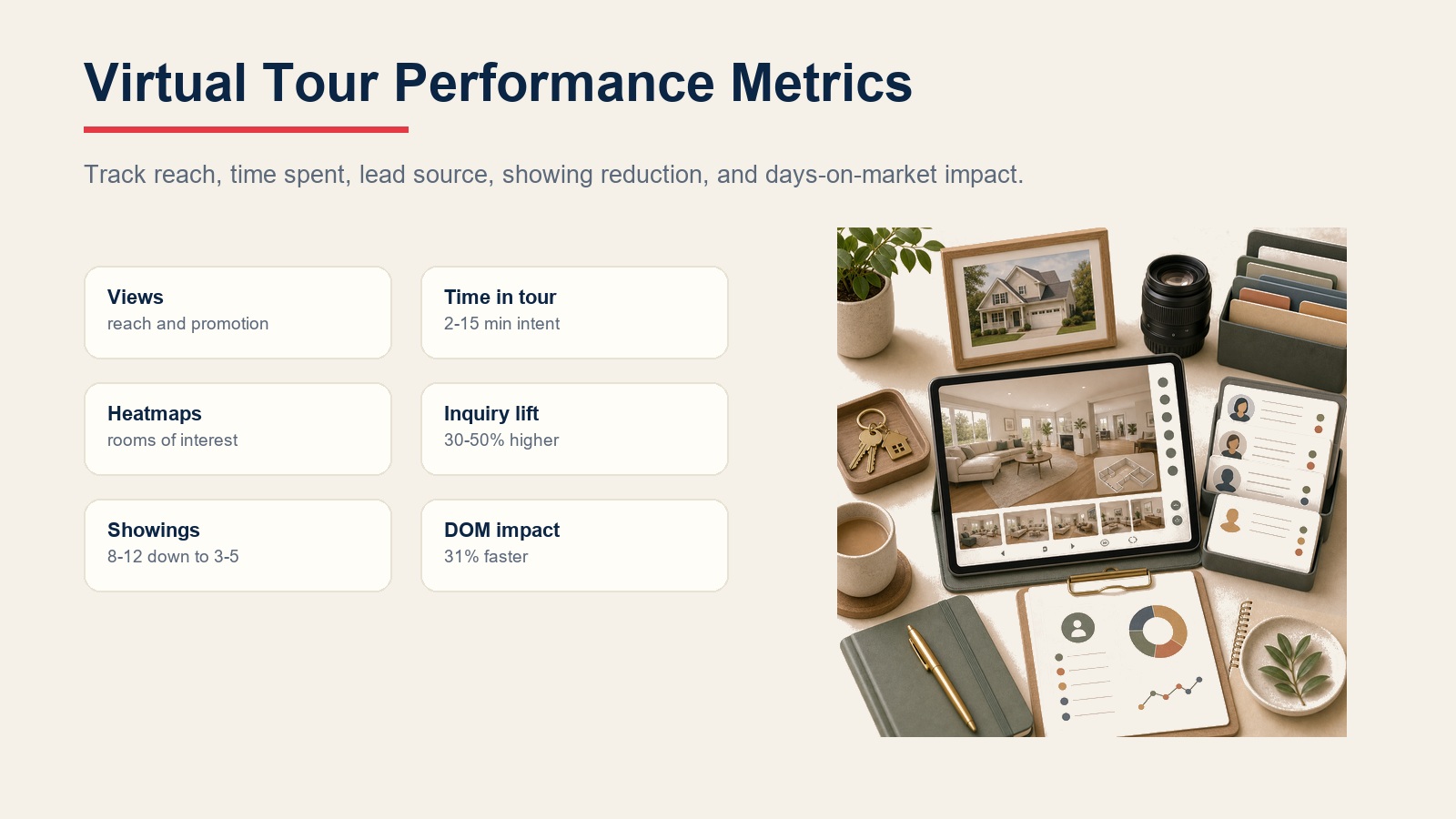 Virtual tour performance metrics for real estate marketing