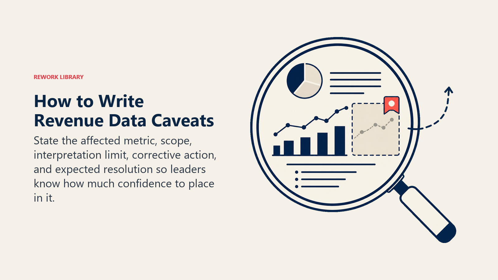 Revenue data caveat showing a bounded uncertainty area and corrective path