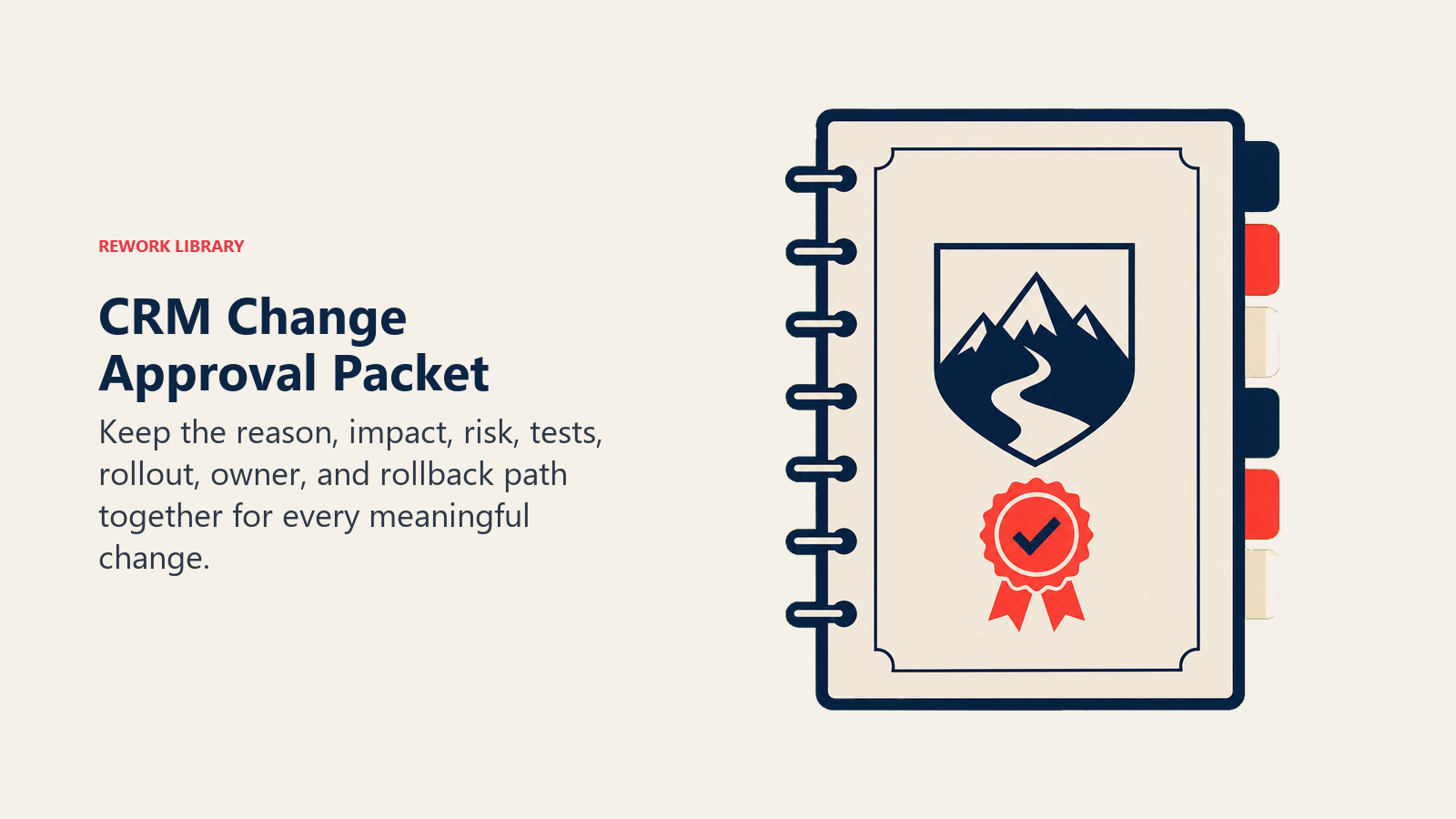 CRM Change Approval Packet illustrated with six-tab approval packet