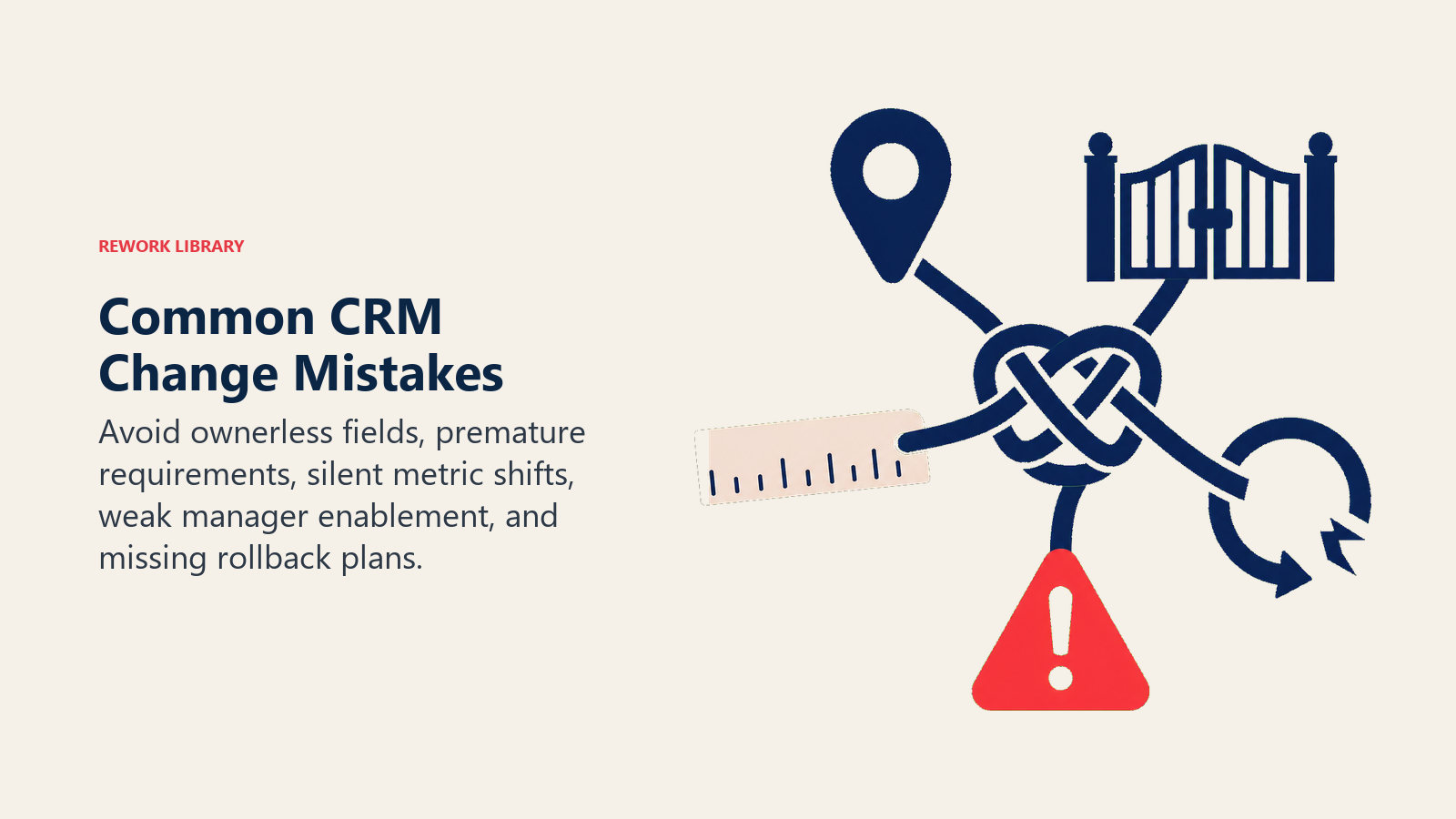 Common CRM Change Mistakes illustrated with tangled failure artifacts