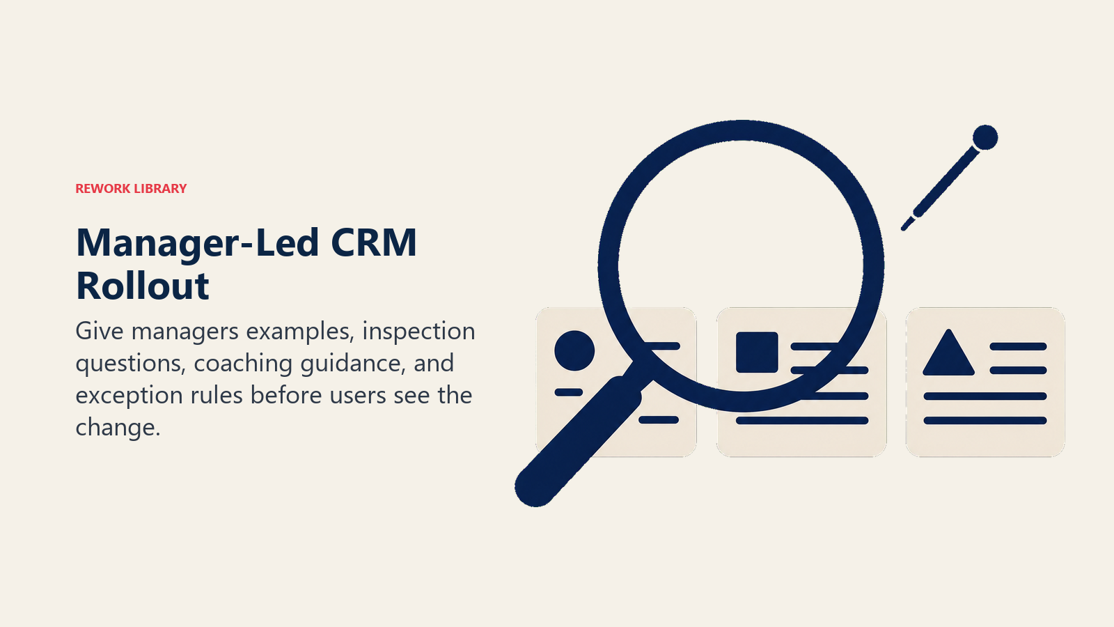Manager-Led CRM Rollout illustrated with manager inspection kit