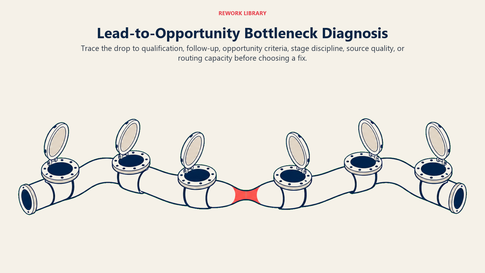 Lead-to-opportunity funnel bottleneck isolated at one of six transitions