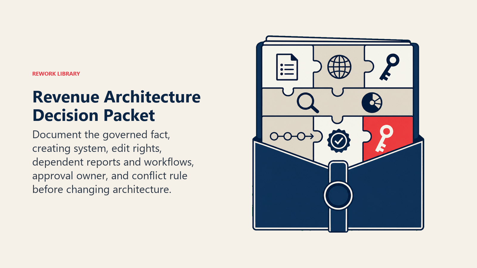 Seven-part revenue architecture decision packet for system-of-record changes