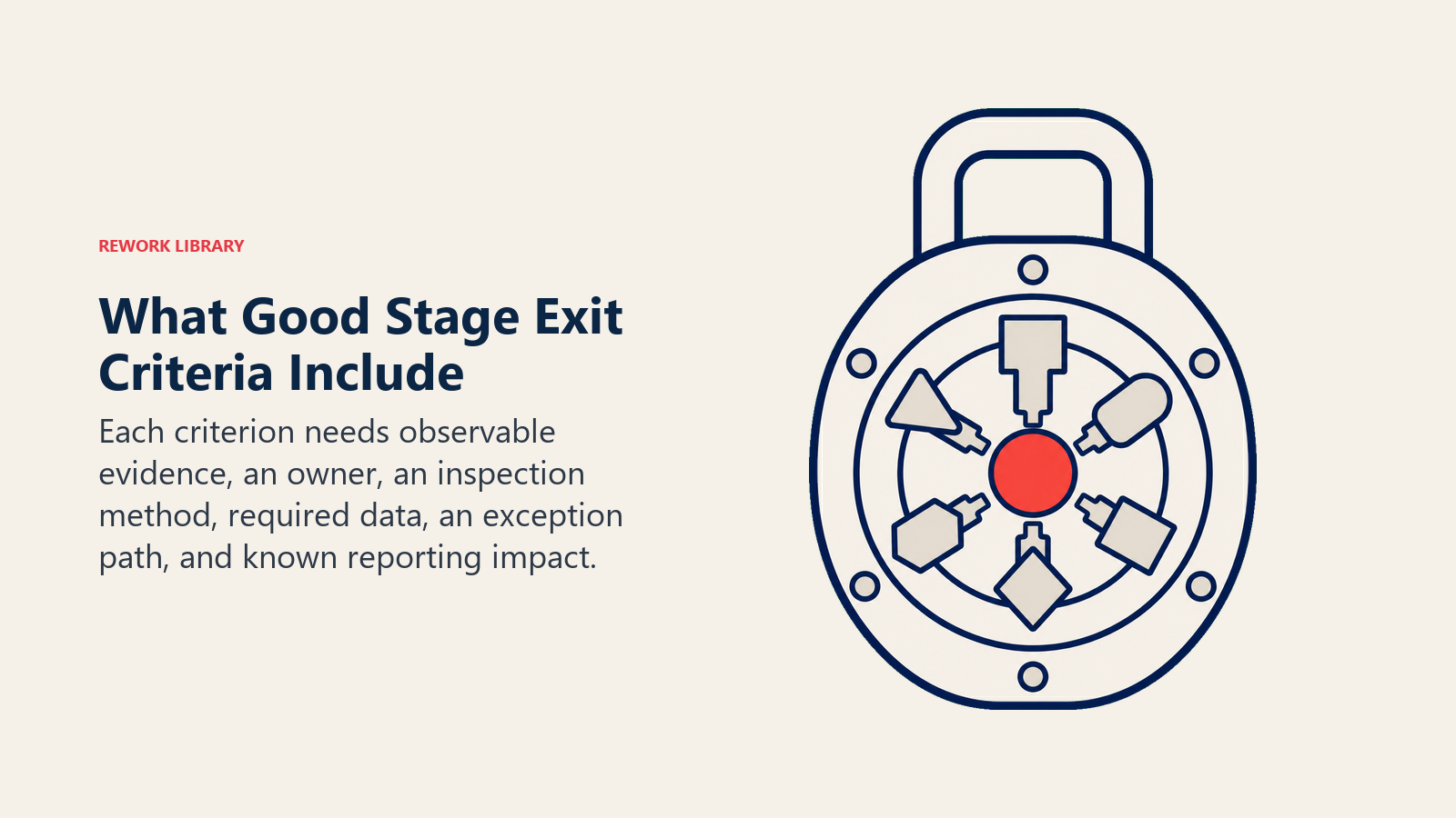 Six elements aligning inside a strong stage exit-criteria lock
