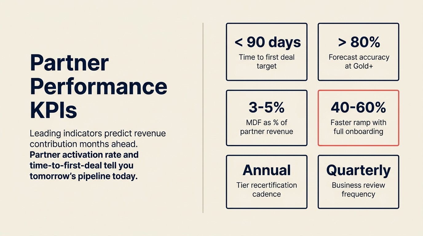 Partner performance KPI dashboard - activation rate, time to first deal, revenue per partner