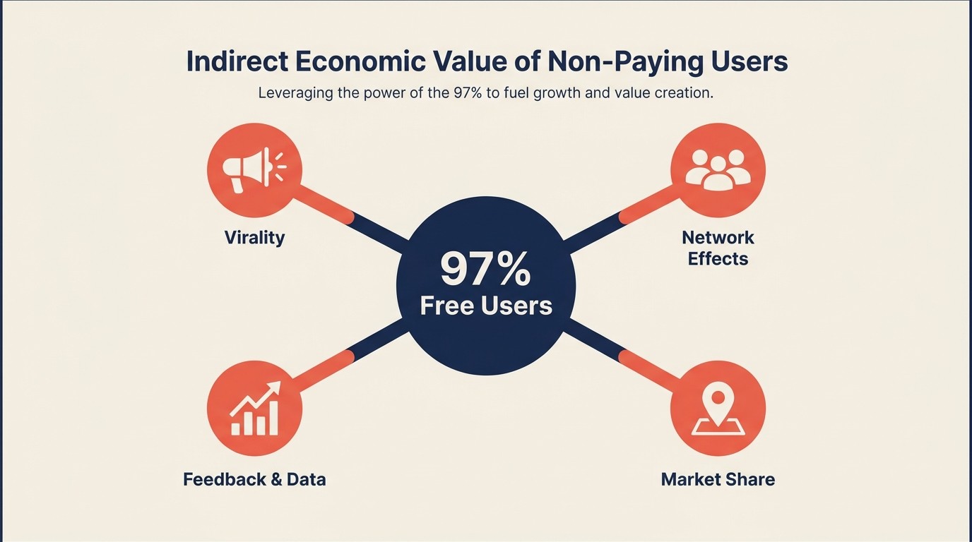 Free user value through network effects virality and market share