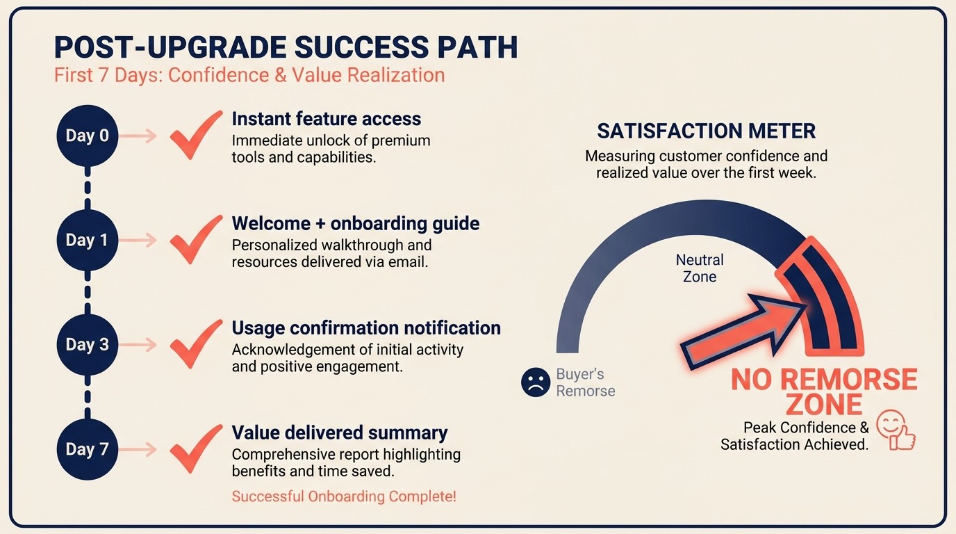 Post-upgrade experience delivering immediate value and preventing remorse