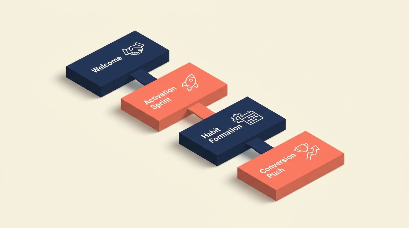 Four-phase trial experience framework from welcome through conversion push